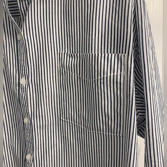 Anthropologie Maeve Buttondown Long Sleeve Classic Shirt Striped High Low Size L - Picture 4 of 10